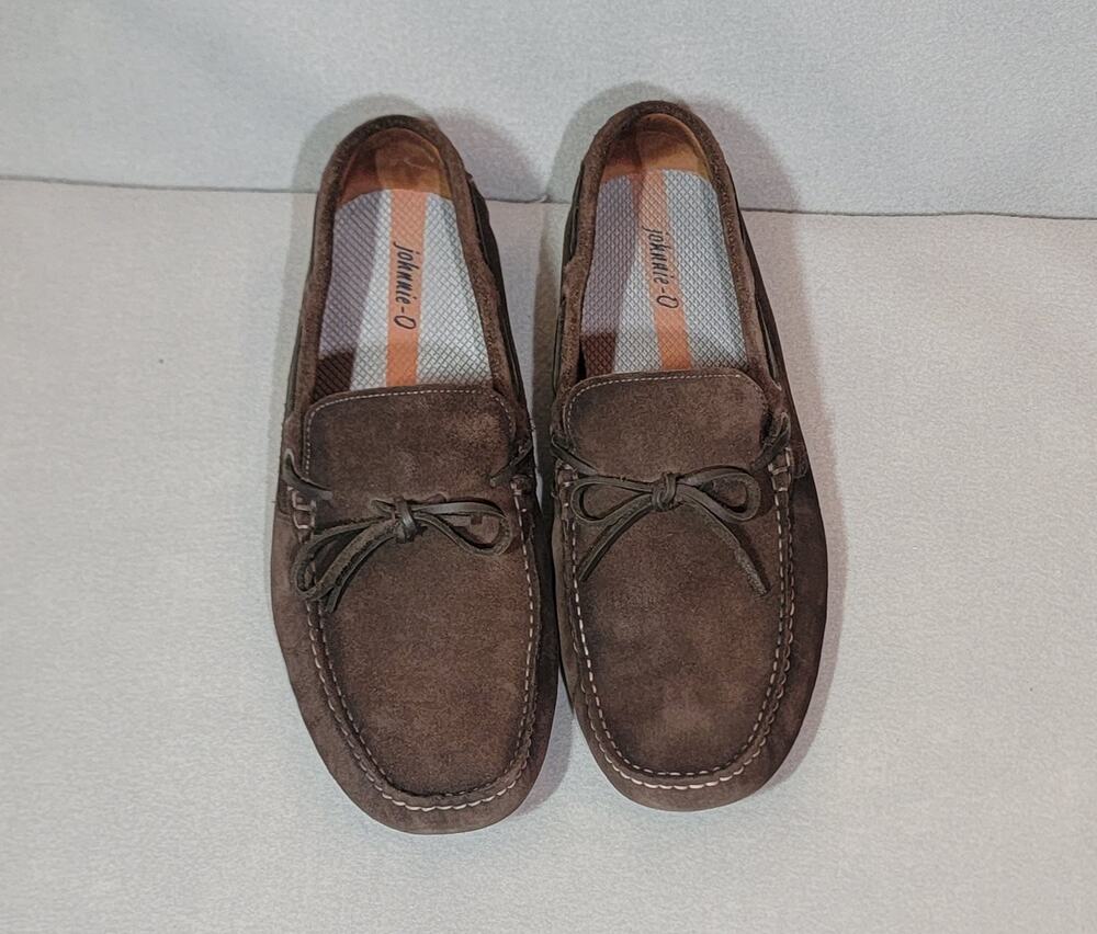 johnnie-O Men's Leather Getaway Driver Brown Suede Loafers Orange Nubs Size 13